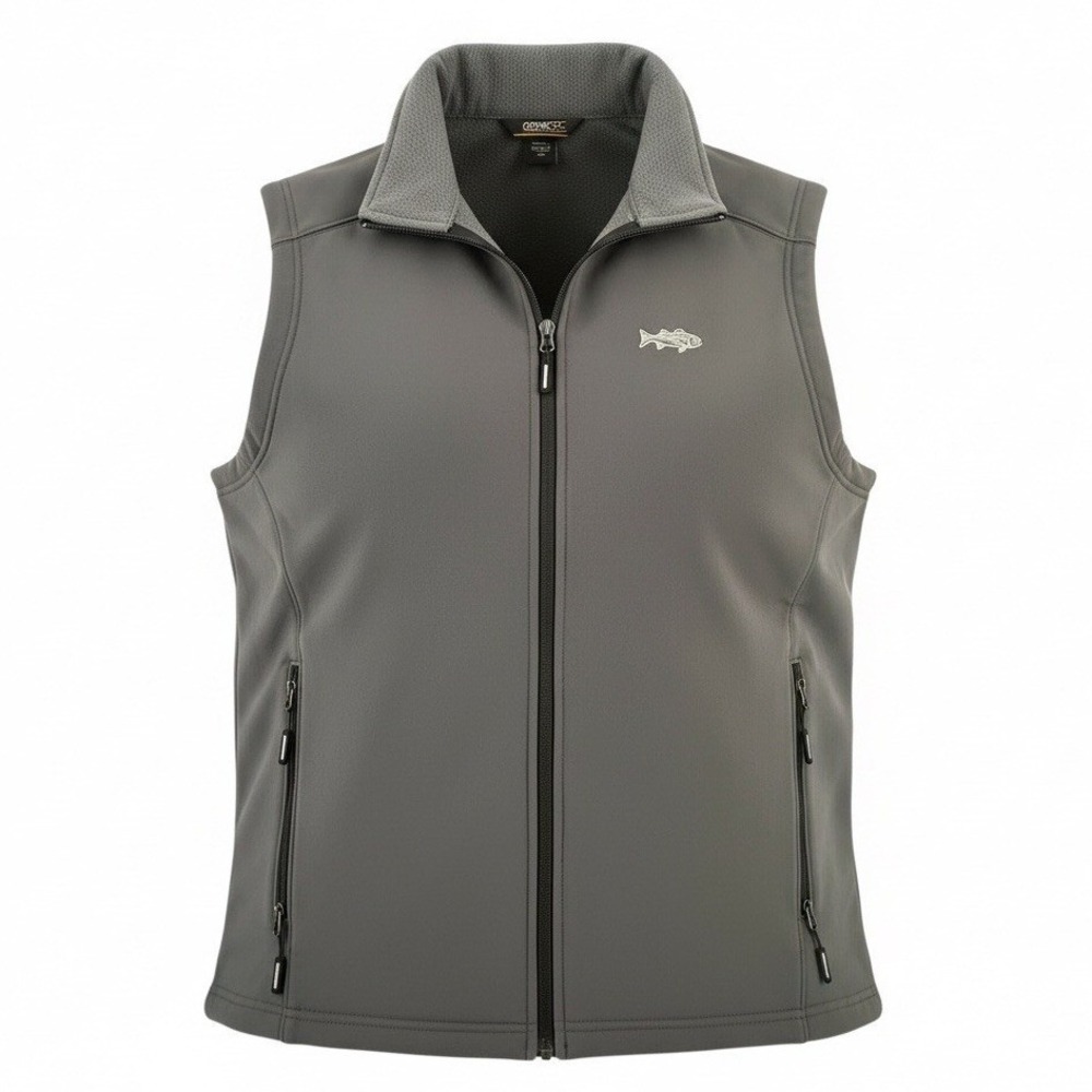 Core 365 Men Large Vest Adult Gray Full Zip Fleece Lined Softshell Fish Logo L
